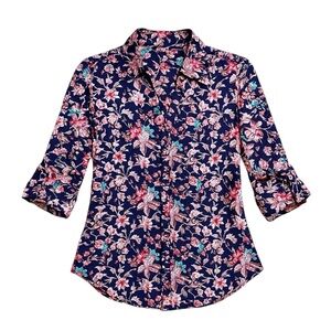 Express • Navy Floral Portofino Blouse • Size M